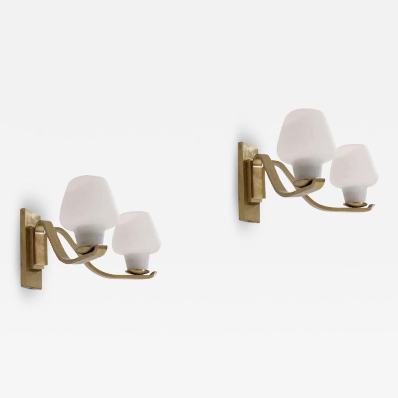  Fog M rup Pair of Large Wall Lights in Brass by Fog M rup Denmark 1950s