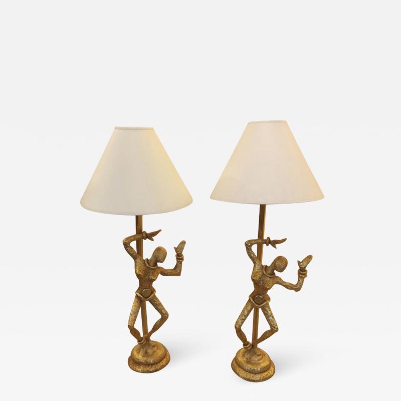  Fondica Fondica Awesome Pair of Gold Bronze Table Lamps Signed De Wael