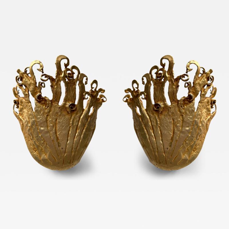  Fondica Pair of Gilt Metal Sconces by Fondica France 1990s