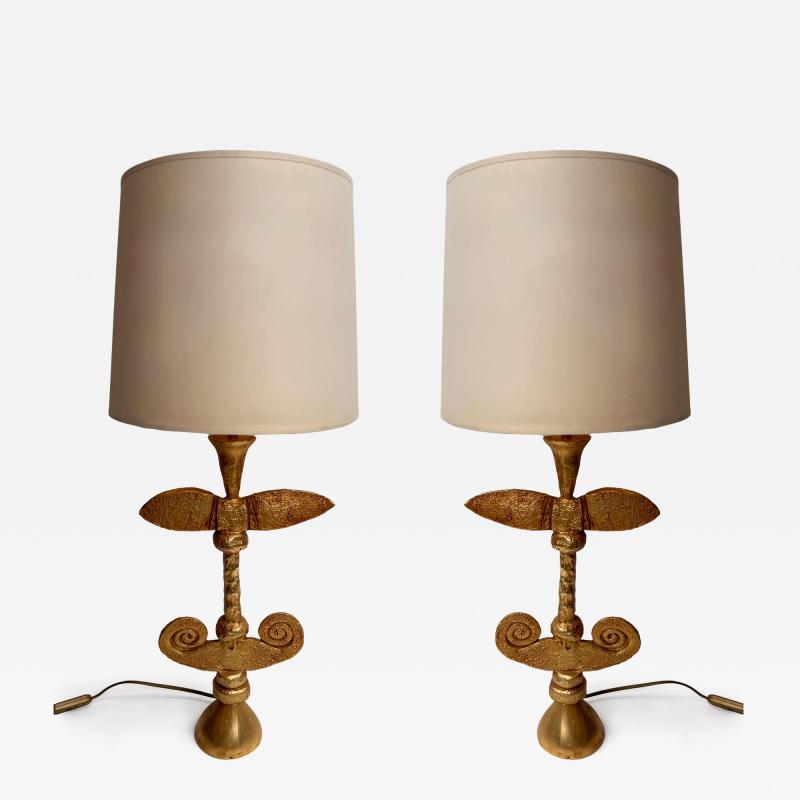 Fondica Pair of Lamps Gilt Metal by Pierre Casenove for Fondica France 1990s