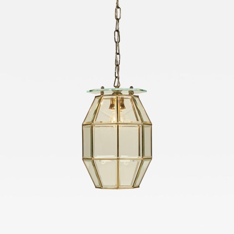  Fontana Arte FontanaArte 1960s Italian beveled glass and brass pendant lantern attributed to Fontana Arte