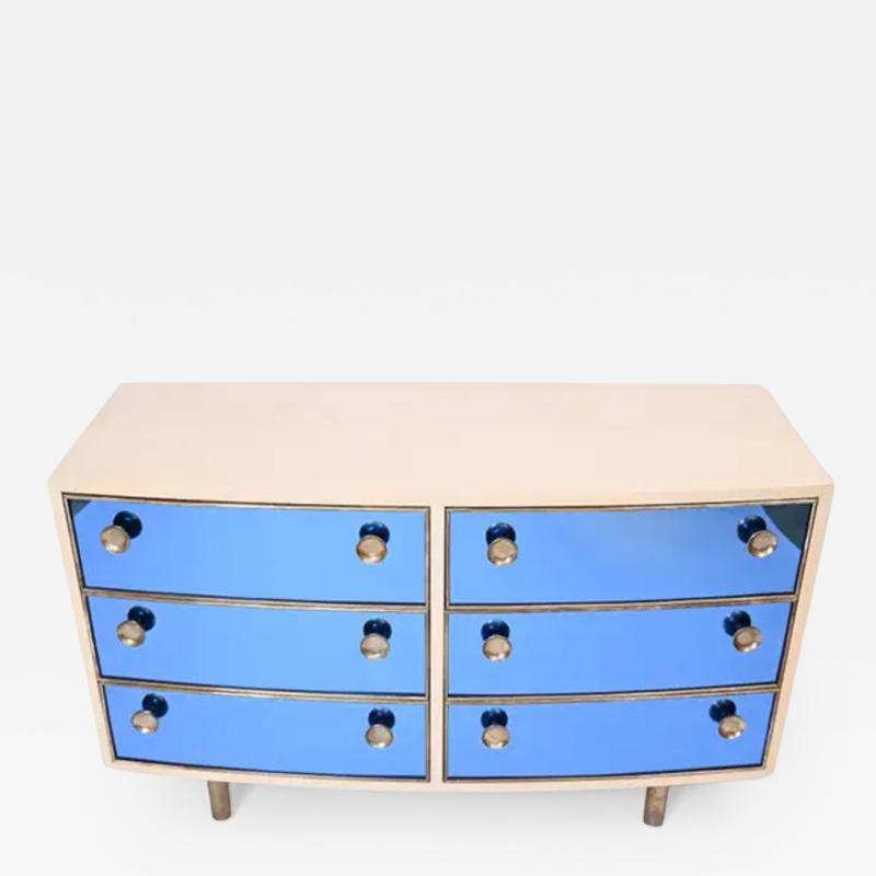  Fontana Arte FontanaArte Curved Dresser with Blonde Wood and Blue Crystal Glass