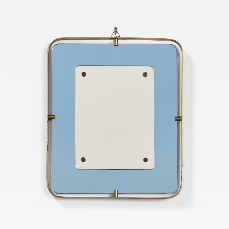  Fontana Arte FontanaArte Fontana Arte Blue Glass and Brass Wall Mirror circa 1950