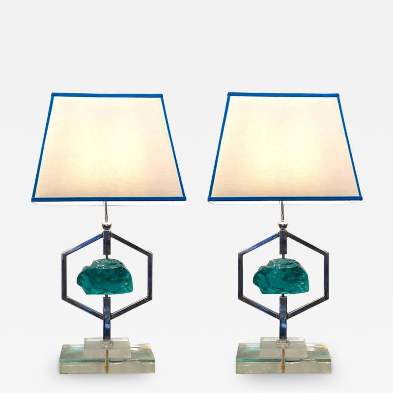  Fontana Arte FontanaArte Fontana Arte Mid Century Pair of Striking Table Lights Attributed to Max Ingrand