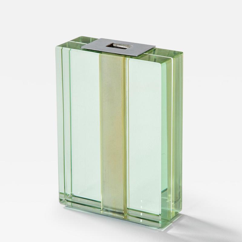  Fontana Arte FontanaArte Fontana Arte Soliflore Vase Mod 2393 in Crystal Nickeled Brass 50s