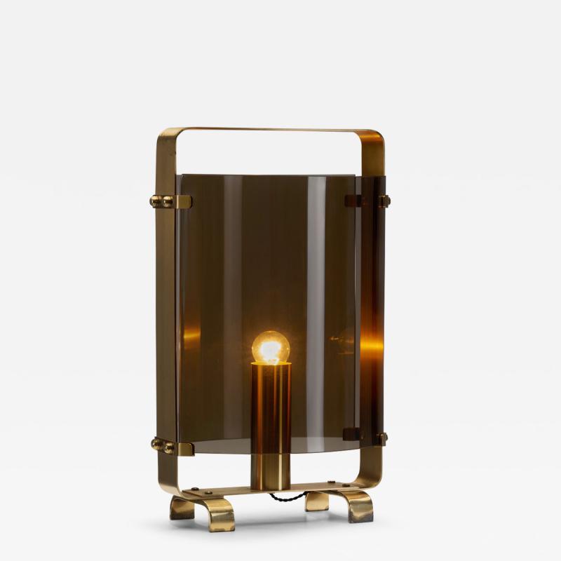  Fontana Arte FontanaArte Italian Curved Glass and Brass Table Lamp by Fontana Arte Attr Italy 1960s