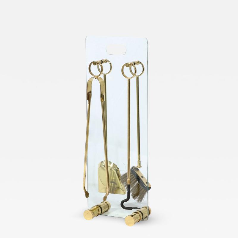  Fontana Arte FontanaArte Mid Century Modernist Fire Tool Set in Glass and Polished Brass w Black Enamel