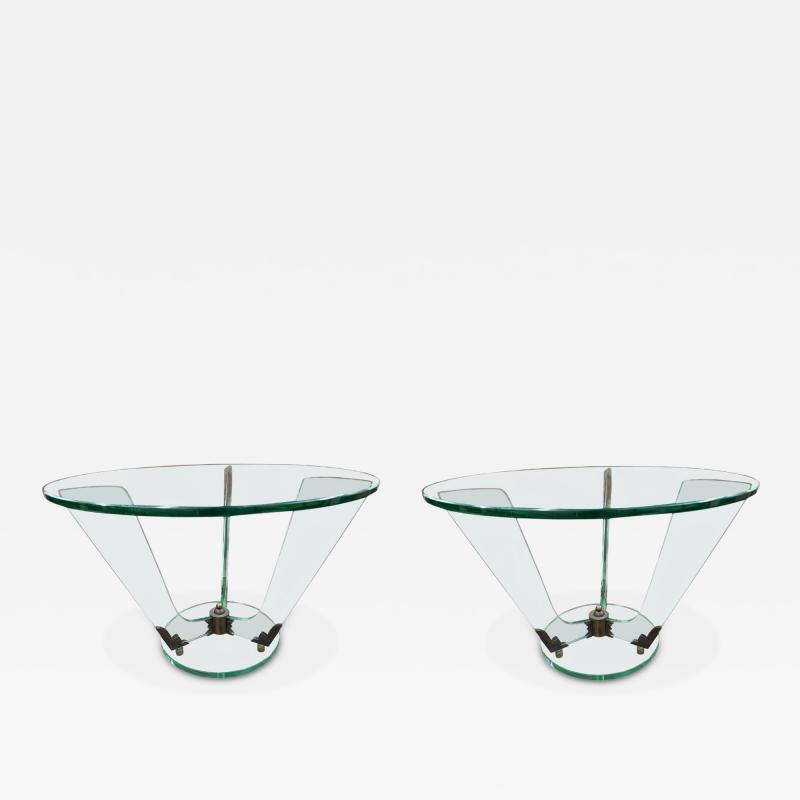  Fontana Arte FontanaArte Near Pair Italian Fontana Arte Attributed Glass And Bronze Tables