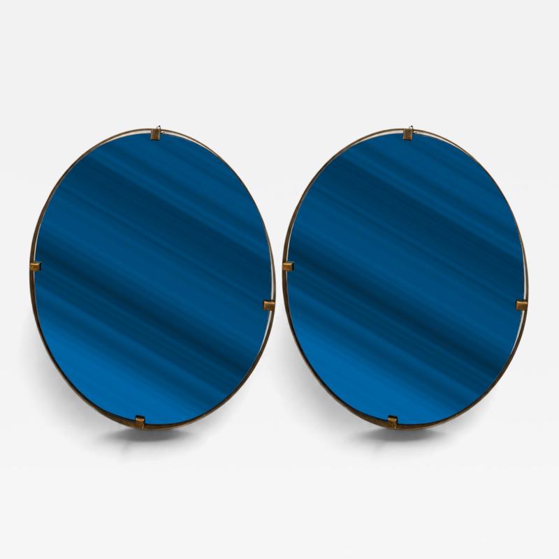  Fontana Arte FontanaArte Pair of blue glass mirrors and brass Att to Fontana Arte 