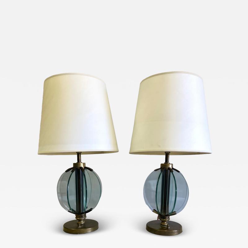  Fontana Arte FontanaArte Rare Pair of Italian Glass Brass Table Lamps by Pietro Chiesa Fontana Arte