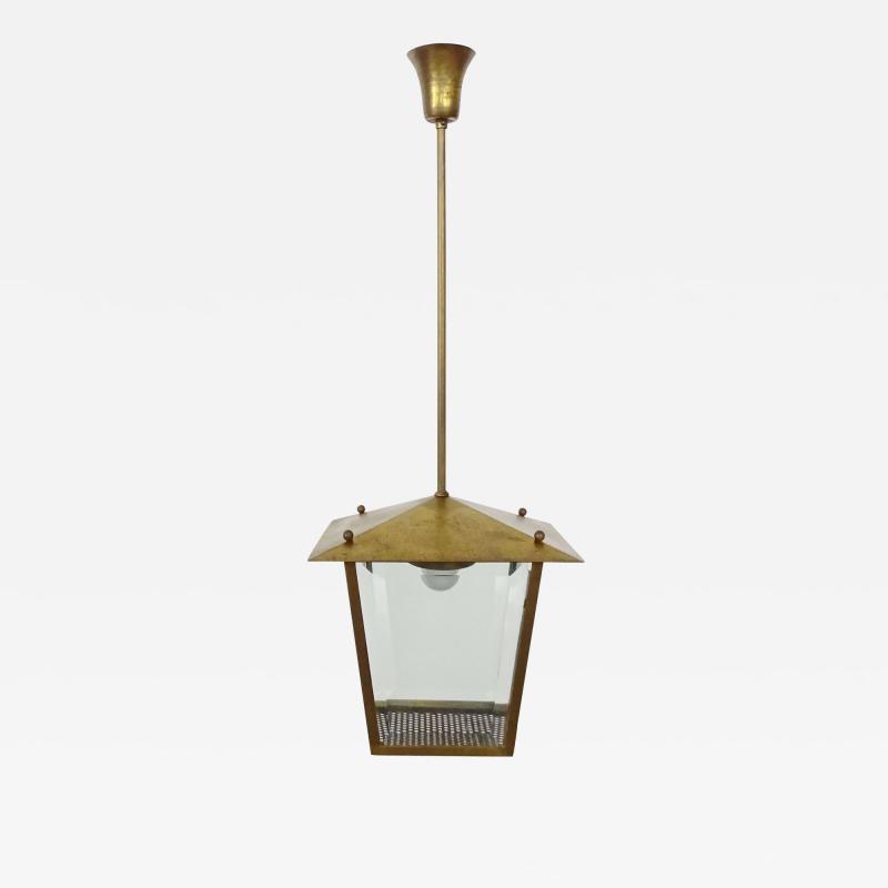  Fontana Arte FontanaArte Splendid Italian 1940s Pendant Lamp in Perforated Brass and Cut Glass