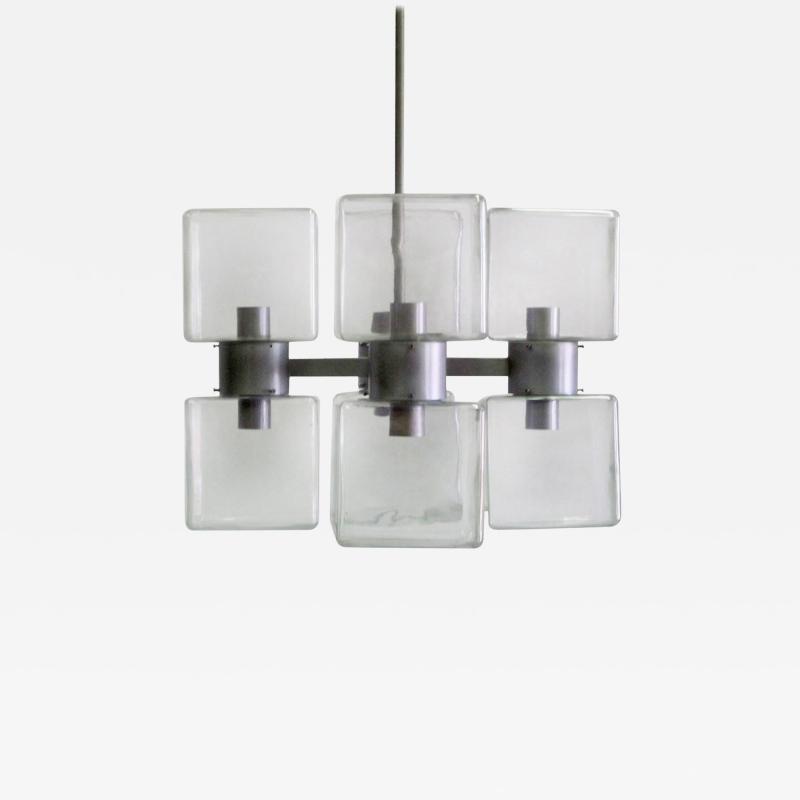  Fontana Arte Italian Minimalist Mid Century Modern Clear Murano Glass Chandelier 1960 70