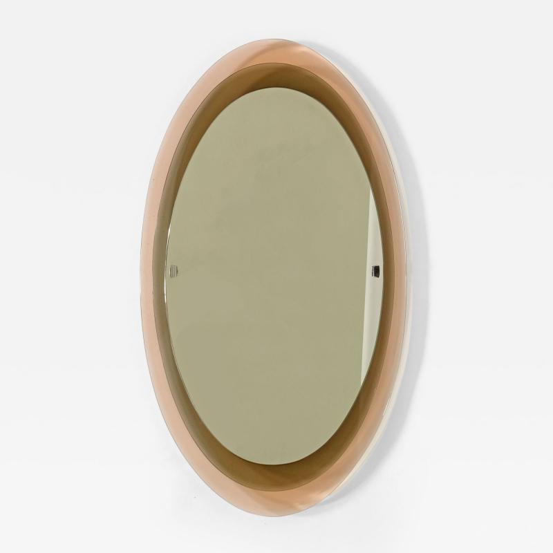  Fontana Arte Max Ingrand Oval Light Peach Glass Framed Mirror for Fontana Arte