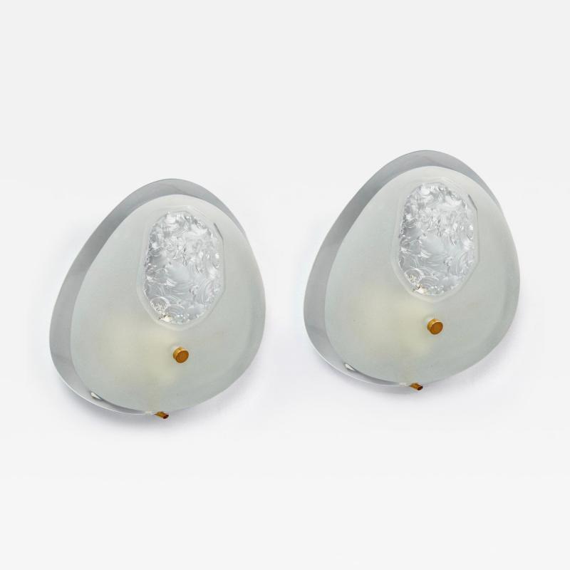  Fontana Arte Max Ingrand for Fontana Arte Chiseled Tear Drop Glass Sconces
