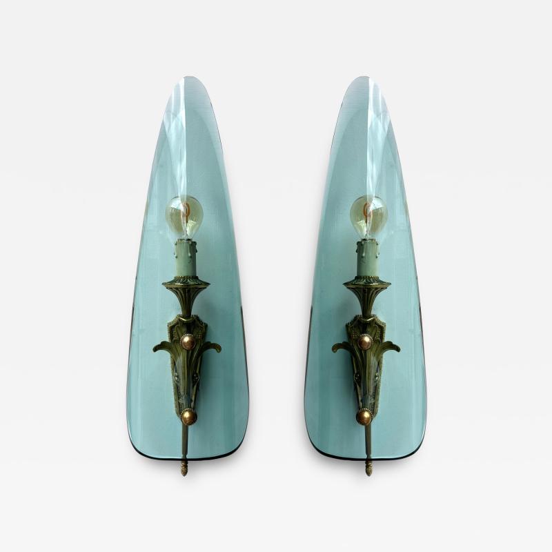  Fontana Arte Mid Century Modern Sconces Glass and Bronze Italy 1950s