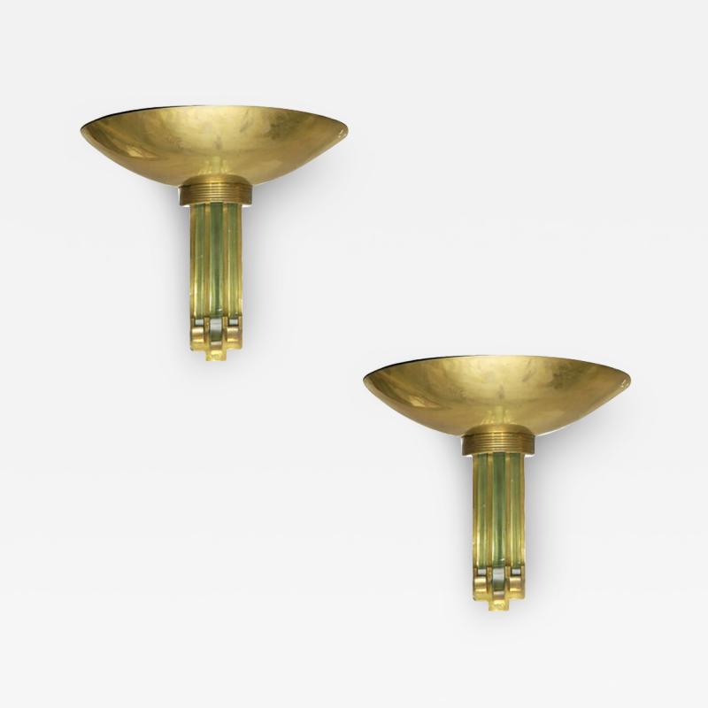  Fontana Arte Pair of Fontana Arte Brass and Glass Wall Sconces