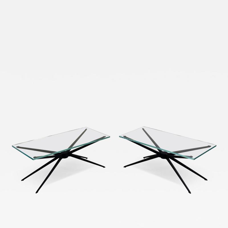 Fontana Arte Pair of Italian MId Century Aluminum Glass Side or Coffee Tables Fontana Arte