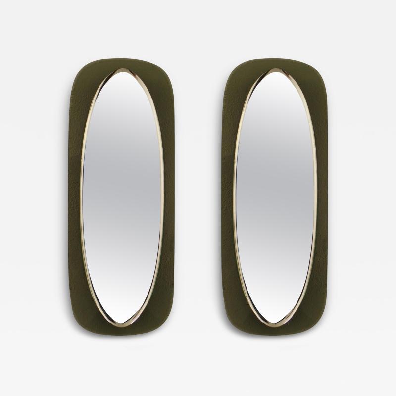  Fontana Arte Pair of Italian Murano Glass Shield Form Mirrors Max Ingrand Fontana Arte