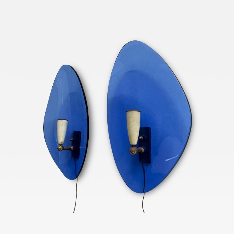  Fontana Arte Pietro Chiesa Wall Lamps for Fontana Arte Italian Blue Glass