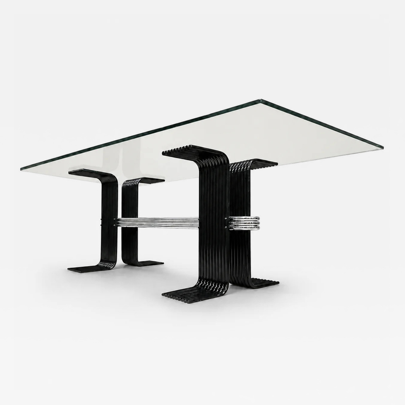  Forma Brazil Late Brazilian Modern Dining Table in Iron Chrome Glass by Forma Brazil