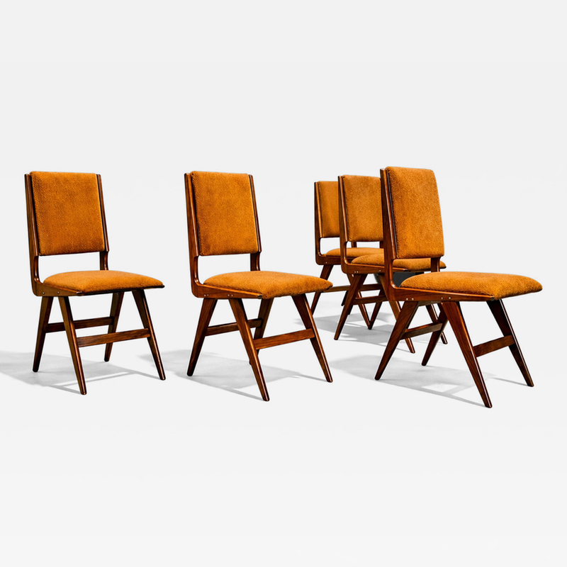  Forma Brazil Set of 6 Chairs in Saddle Mohair and Rosewood Attributed to Forma 1950s