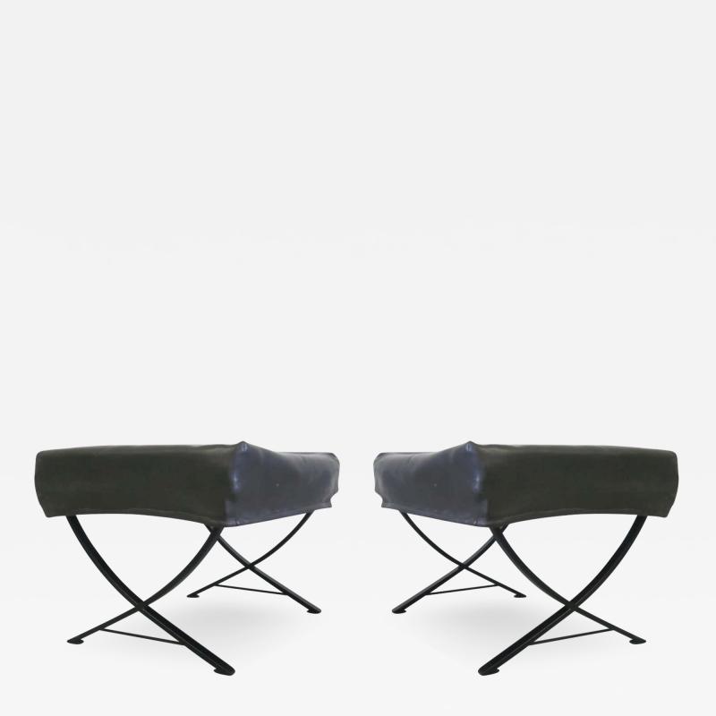  Forma Nova Pair of Italian Mid Century Modern Steel Fabric Benches Stools by Forma Nova