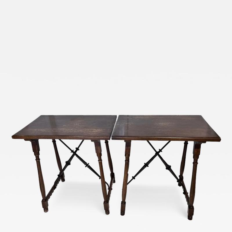  Formations Pair of Formations Furniture Iron Walnut Trestle Console Tables