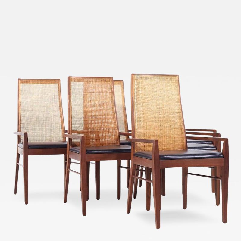  Founders Furniture Company Founders Mid Century Walnut and Cane Dining Chairs Set of 6