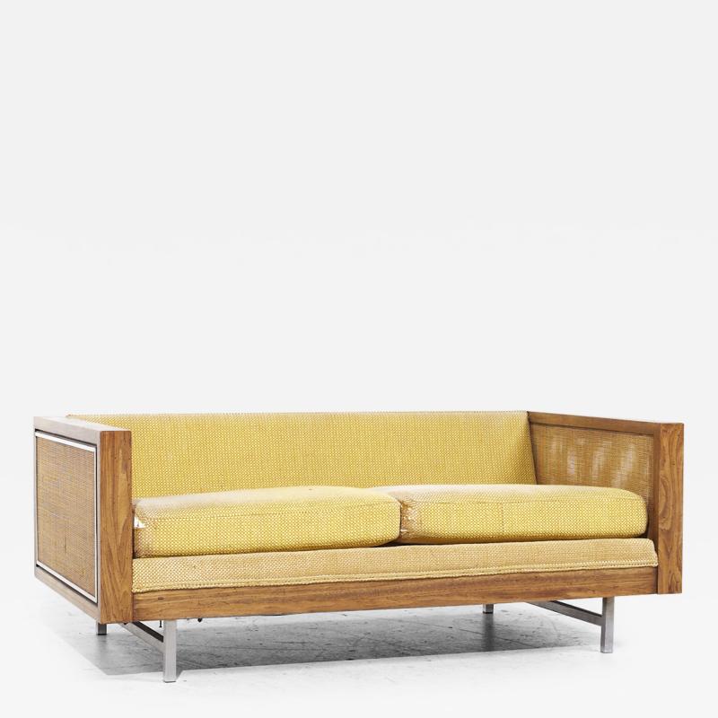  Founders Furniture Company Founders Mid Century Walnut and Cane Loveseat