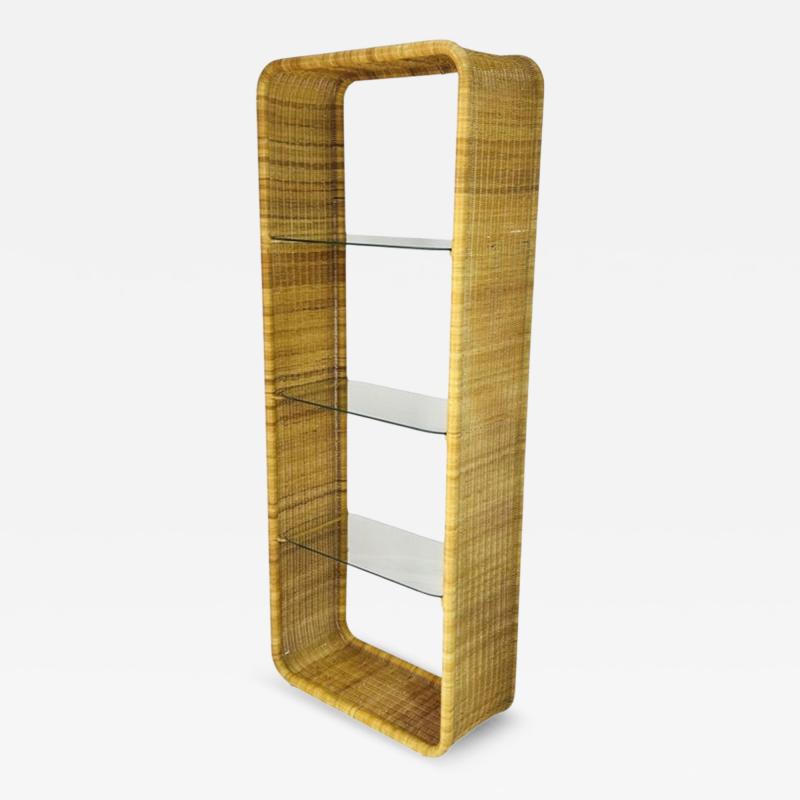  Founders Furniture Company Wicker and Glass Etagere Bookcase Display Shelf by Founders Mid Century Modern