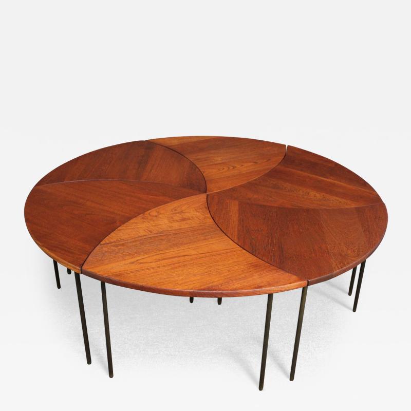  France Daverkosen Danish Teak and Brass Pinwheel Segmented Coffee Table by Peter Hvidt