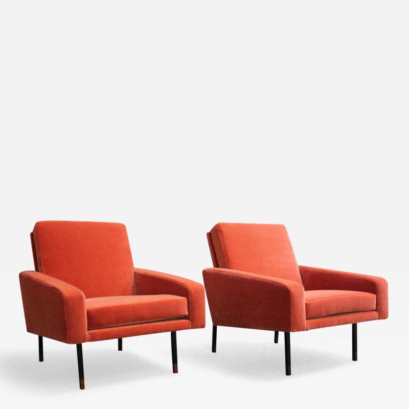  Franco Campo Carlo Graffi Pair of Italian Modernist Metal and Mohair Lounge Chairs by Campo and Graffi