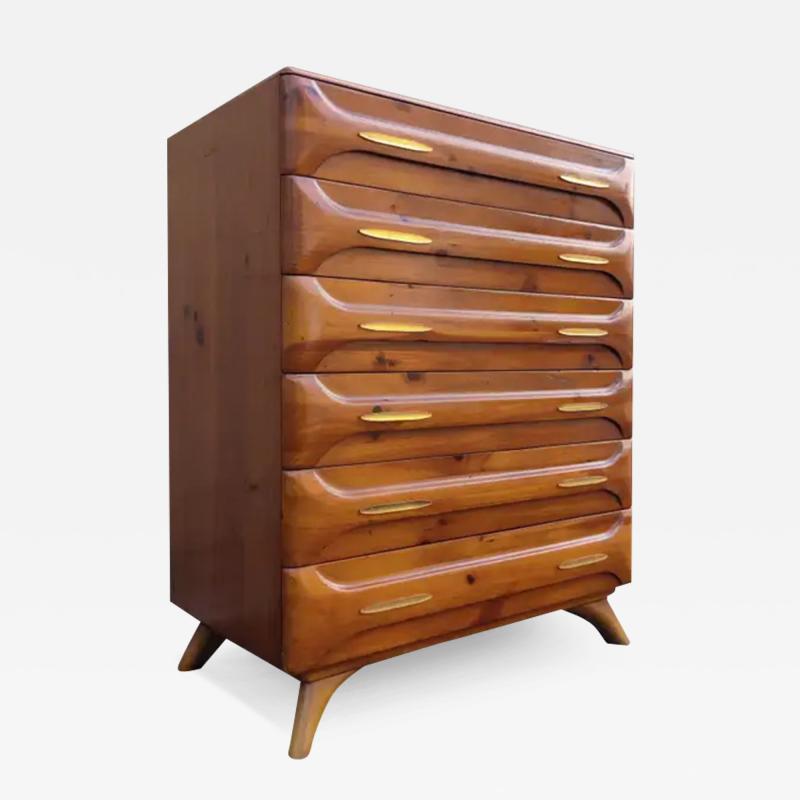  Franklin Shockey Company Franklin Shockey Sculptured Pine 6 Drawer Tall Dresser Mid Century Modern 1970s