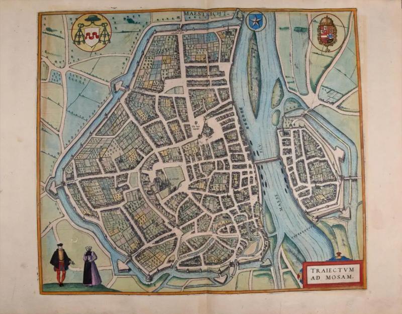  Franz Hogenberg Maastricht Netherlands A 16th Century Hand colored Map by Braun Hogenberg