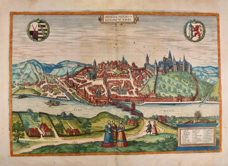  Franz Hogenberg View of Meissen Germany A 16th Century Hand colored Map by Braun Hogenberg