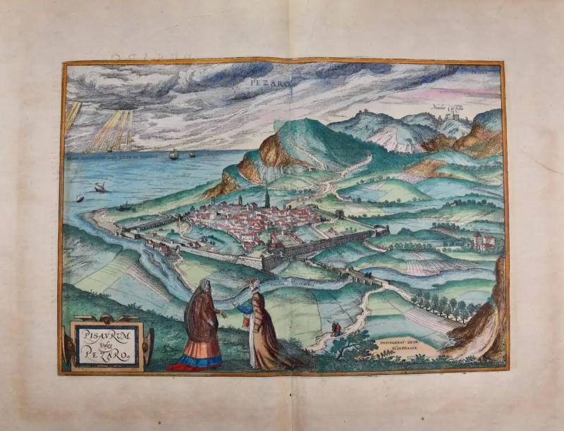  Franz Hogenberg View of Pisaro Italy A 16th Century Hand colored Map by Braun Hogenberg