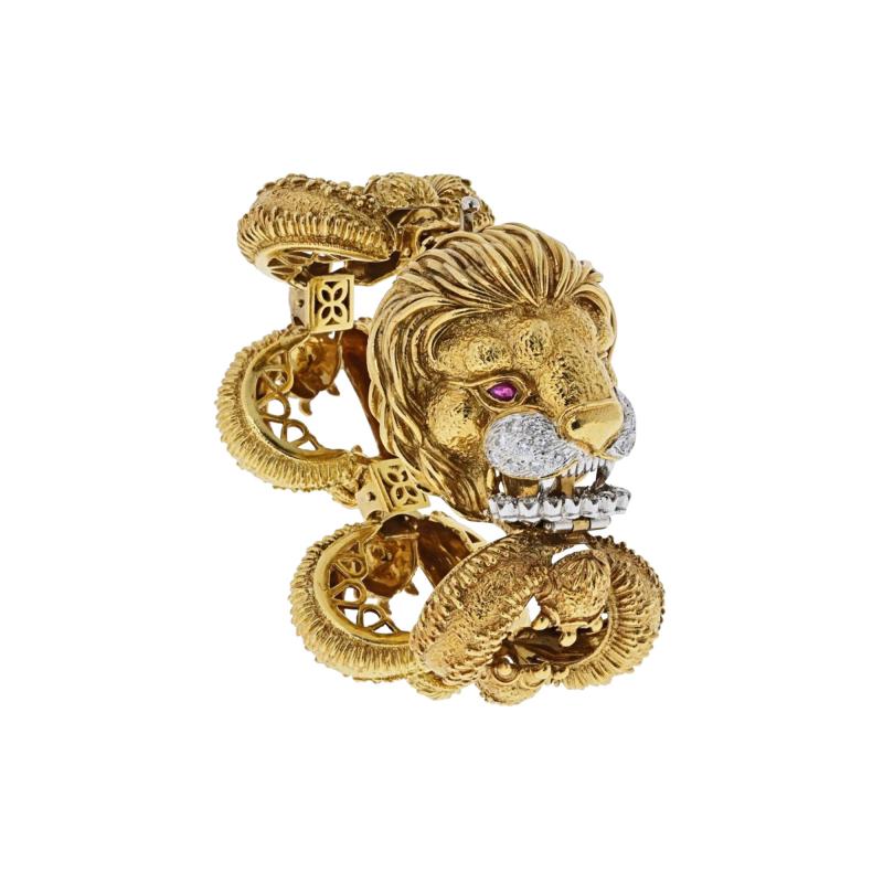  Frascarolo Frascarolo 18K Yellow Gold Diamond Ruby Lion Head Bracelet