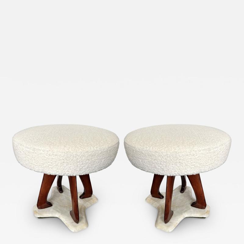  Fratelli Consonni Lissone Mid Century Modern Pair of Stools Wood and Marble by Lissone Italy 1950s