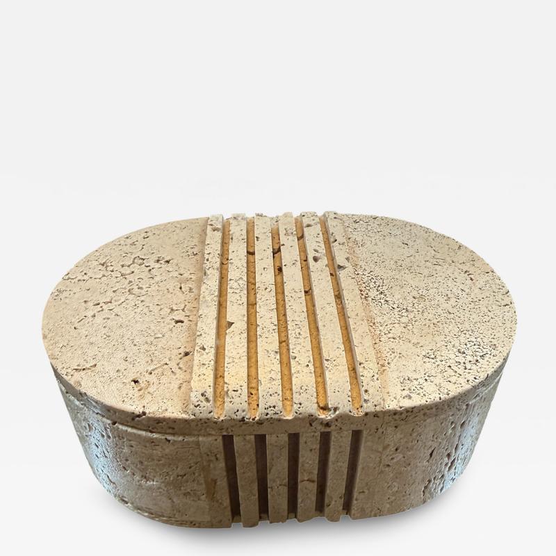  Fratelli Mannelli Fratelli Mannelli Italian Travertine Oval Box with Sculpted Lid