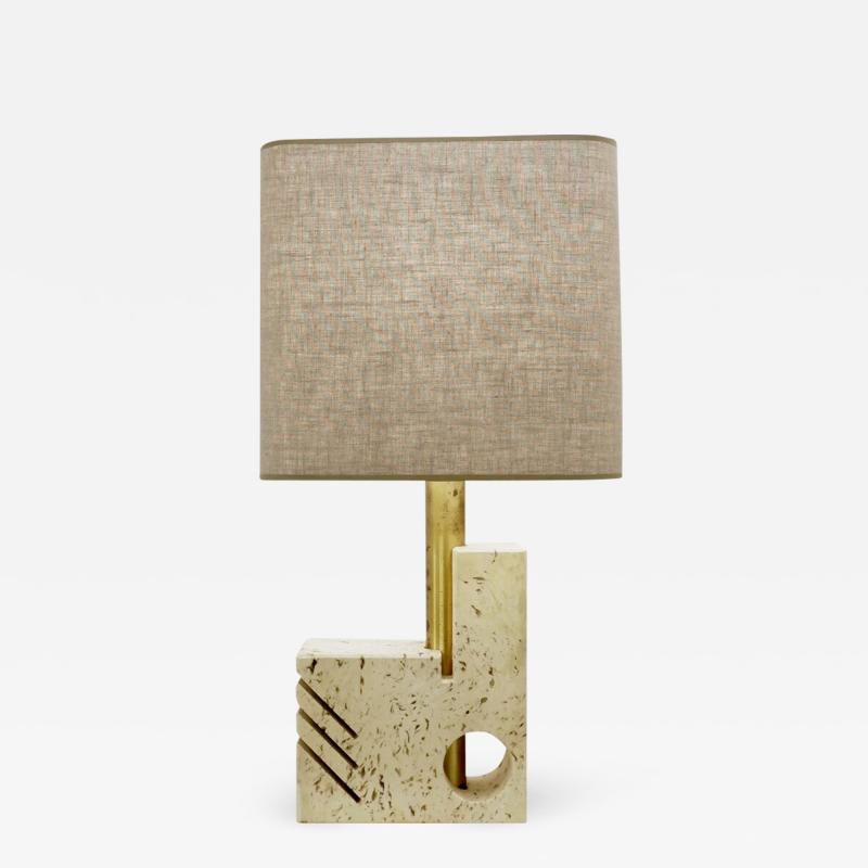  Fratelli Mannelli Mid Century Modern Travertine Brass Table Lamp by Fratelli Mannelli