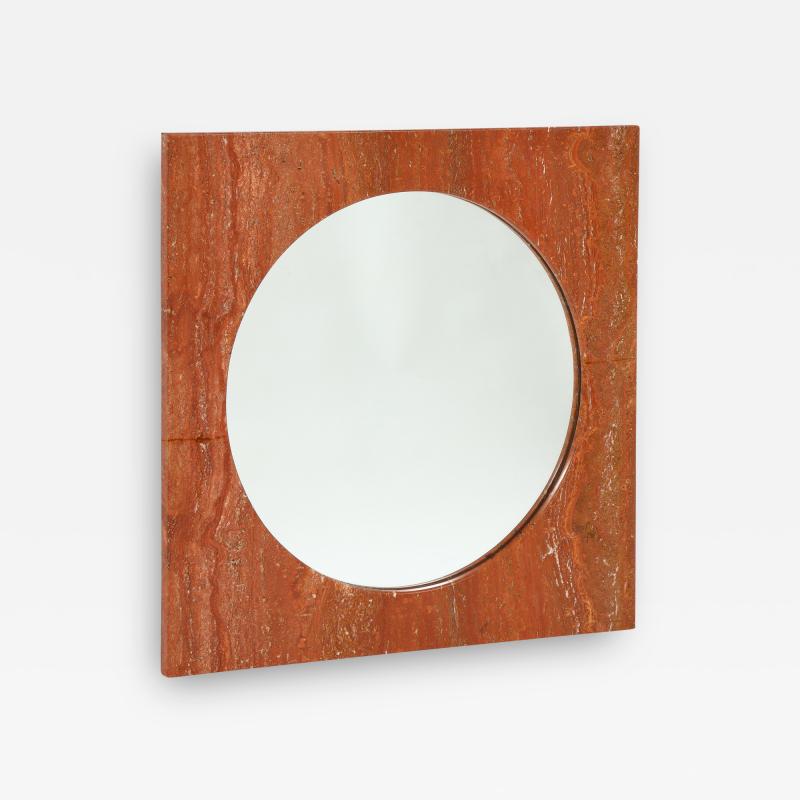  Fratelli Mannelli Red Travertine Square Mirror Italy 1970s