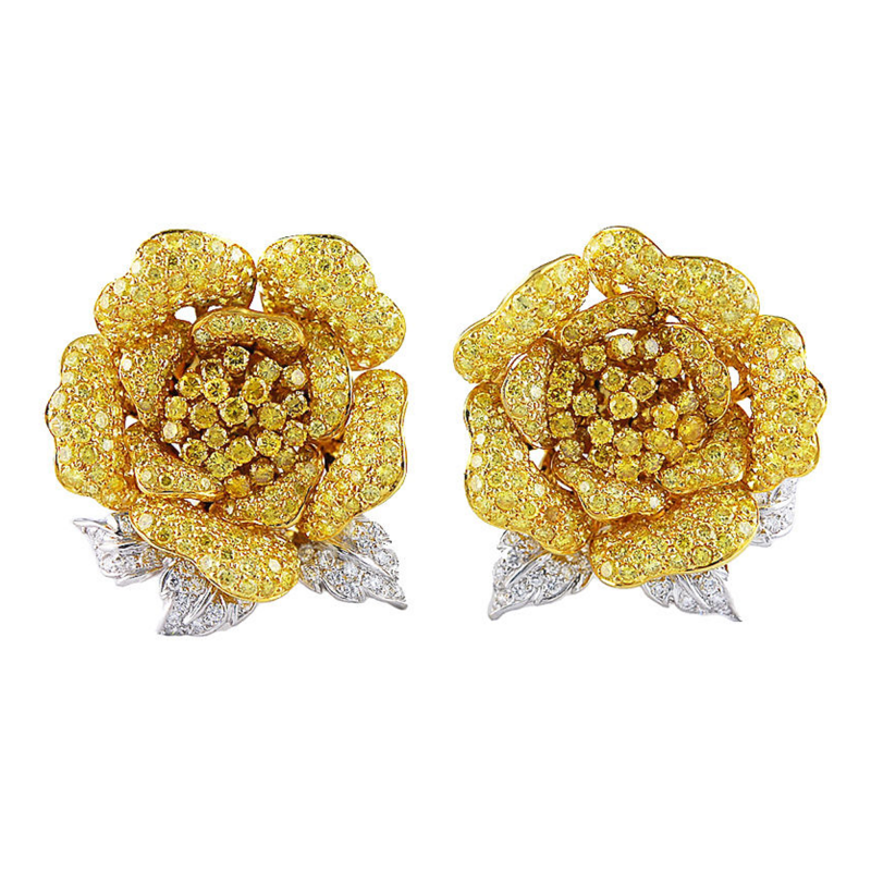  Fred Leighton Fancy Natural Yellow Diamonds en Tremblant Rose Earclips