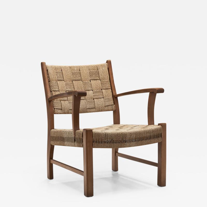  Frits Schlegel Danish Solid Beech Armchair with Woven Papercord Seat and Back Denmark 1940s