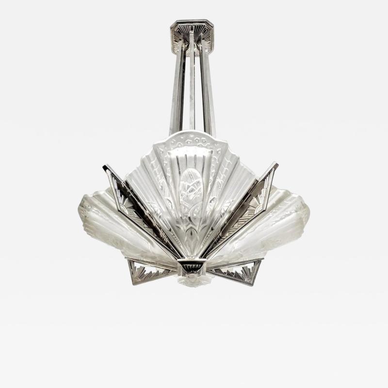  Frontisi French Art Deco Chandelier Signed by Frontisi