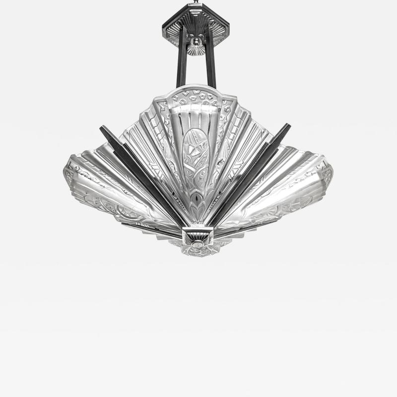  Frontisi French Art Deco Chandelier Signed by Frontisi Pair Available 