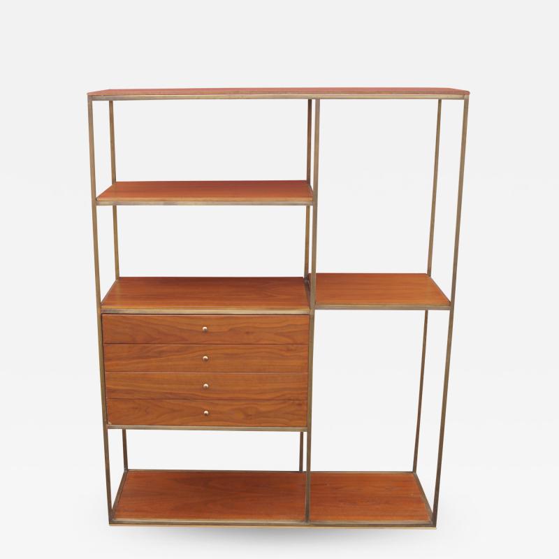  Furnette Inc Walnut and Brass Etagere by Furnette in the Style of Paul McCobb