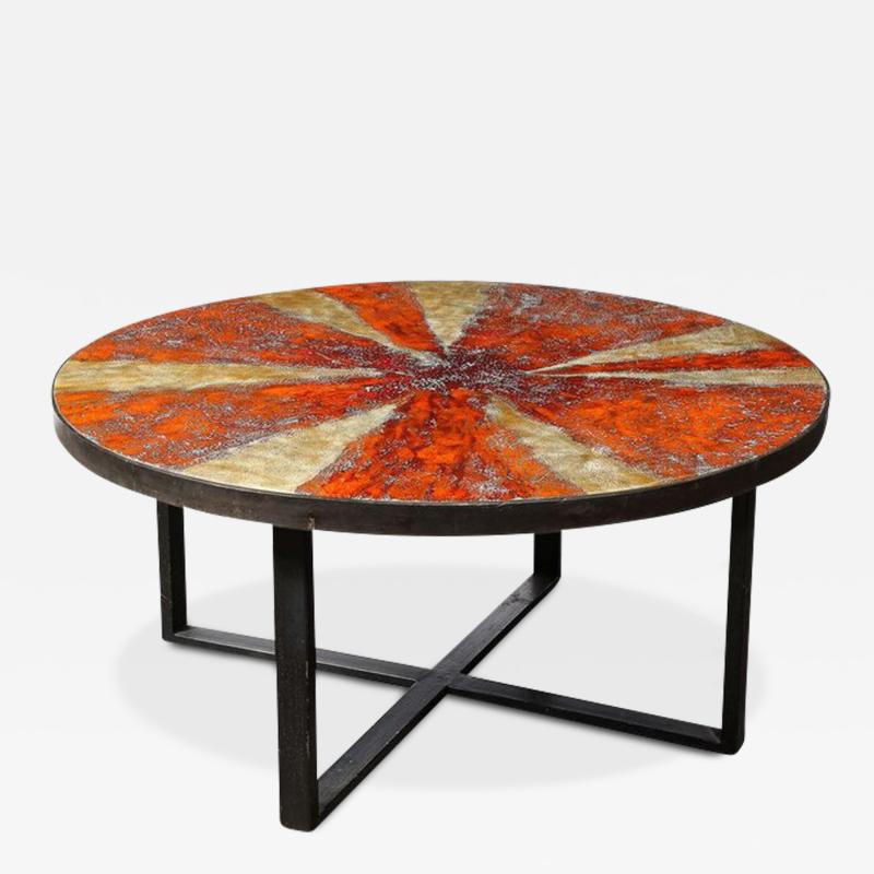  G Olivier MidCentury Modernist Lava Starburst Enameled Ceramic Cocktail Table by G Olivier