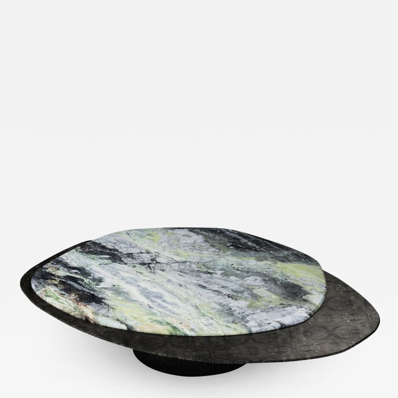  GRZEGORZ MAJKA LTD Epicure X Center Table Ft Green Marble with Antique Nickel Silver Regged Skin