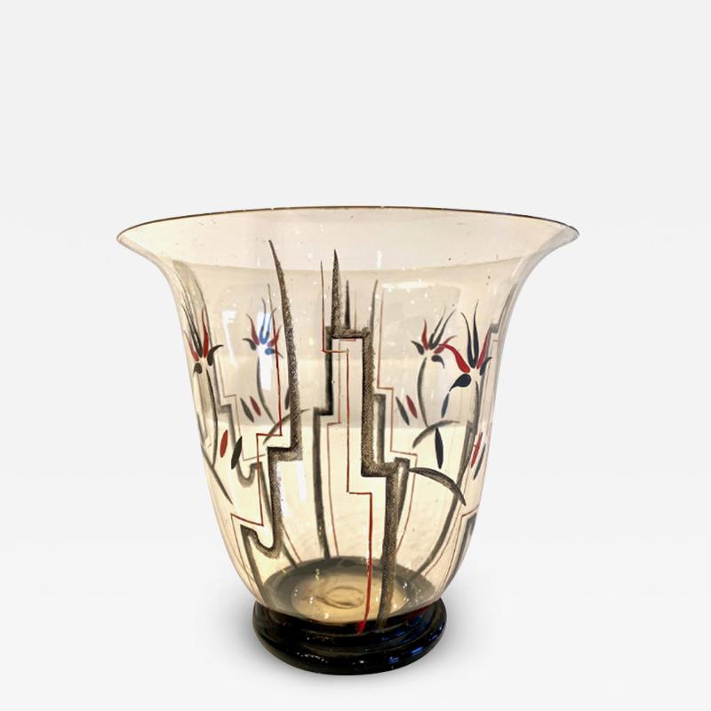  GUIDO BALSAMO STELLA ITALIAN ART DECO GLASS AND ENAMEL VASE BY GUIDO BALSAMO STELLA