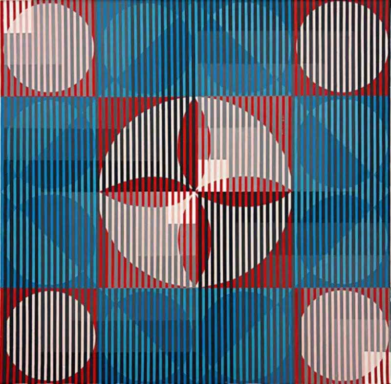  Gabe Silverman Gabe Silverman 1980s Geometric Abstract Op Art Painting